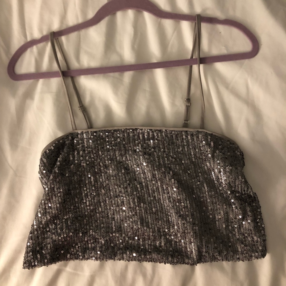NWOT Forever 21 Silver Sequin Crop Tank